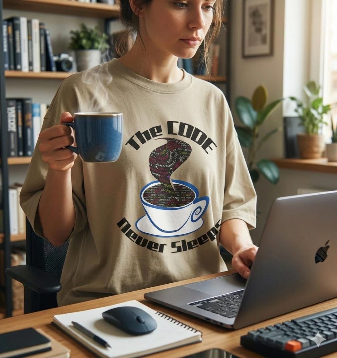 The Code Never Sleeps T-shirt | Coffee Lover, Programmer Coder Graphic ...