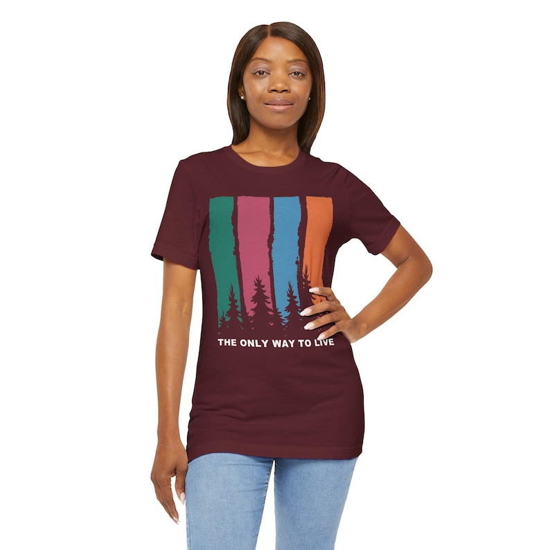 The Only Way To Live T-Shirt Retro Camping Digital Nomad Forest Stripes image 8