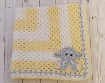 Crochet baby blanket, elephant baby blanket