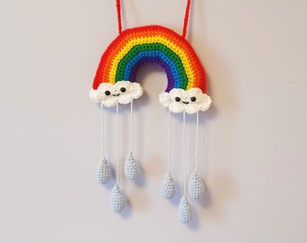 Crochet rainbow baby mobile wall hanging