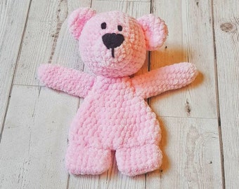 Rose Doudou ours, ours, ours en peluche douillette, doudou, ours en peluche, jouet pour nouveau-né, jouet de bébé rose, une poupée de chiffon, amigurumi ours en crochet