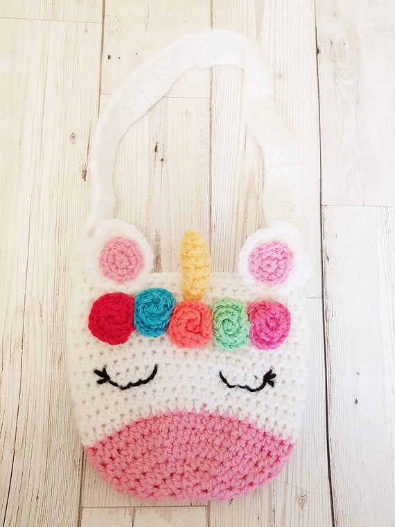 Borsa unicorno all'uncinetto, borsa per bambini, sacchetto unicorno,  unicorno rosa e bianco, borsa unicorno, borsa per bambini fatta a mano,  borsa all'uncinetto -  Italia