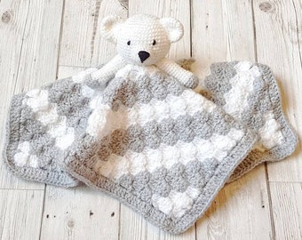Crochet bear comforter lovey blanket