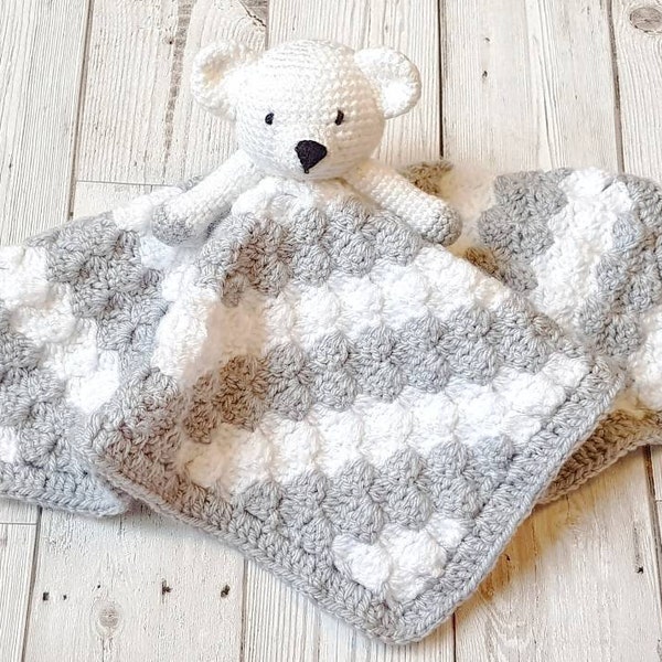 Crochet bear comforter lovey blanket