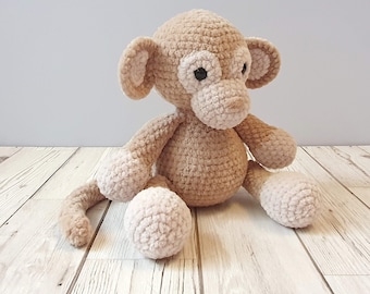 Crochet Monkey Plushie, Handmade Chenille Soft Toy, Baby Shower Gift