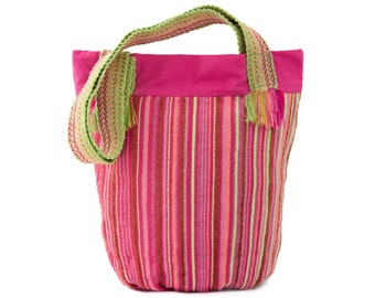 Tote bag Pink hand bag Handbag from Ukraine Textile bag Woven bag Green handbag for women Shoulder bag Girl purse Pink striped crossbody