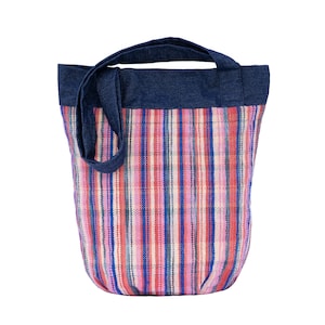 Pink and blue woven tote bag, Ukraine bag Yarn textile basket bag, Crossbody purse Shoulder hand bags, women Woven tote handbag gift