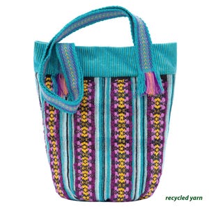 Turquoise textile bag, Black woven handbag, Handmade crossbody purse yarn, Shoulder handbag for women, Purple girl tote bag, Hippie boho bag