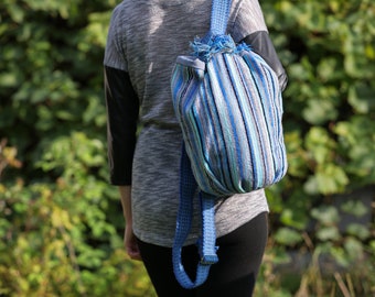 Backpacks for woman Blue convertible woven tote Beach bag Woven rucksack Handwoven bag Textile handbag Summer bag Canvas backpack