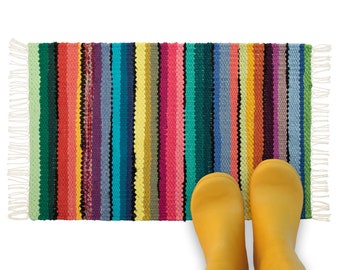 Outdoor doormat Woven doormat Recycled doormat Colorful doormat Rainbow door mat Sustainable small rag rug Kitchen mat Bath rug