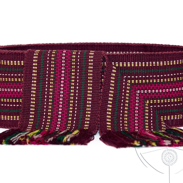 Large ceinture tissée pour femme Ceinture ukrainienne Écharpe tressée à la main pour homme Ceinture longue tissée Ceinture écharpe tissée bordeaux Ceinture brodée Textile ethnique