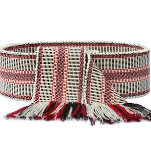 Woven belt for women Long black belt Handmade ribbon Ukranian woven belt Bohemian belt Ethnic textile belt Mens woven shash Red krayka