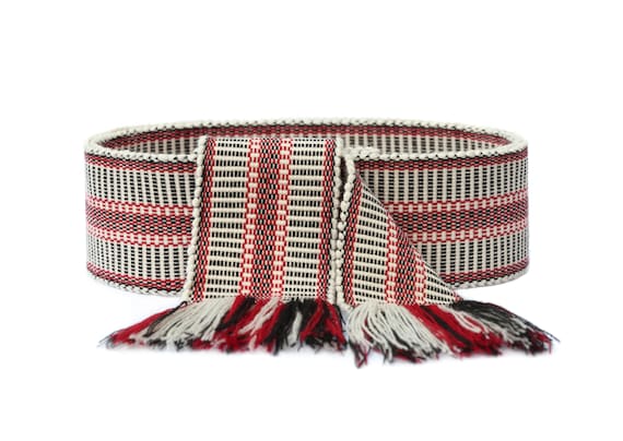 Woven belt for women Long black belt Handmade ribbon Ukranian woven belt  Bohemian belt Ethnic textile belt Mens woven shash Red krayka