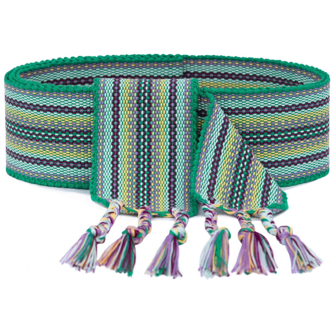 Green Cotton Woven Belt With Fringes Ukrainian Krayka Woven Etsy