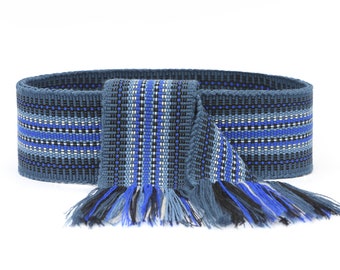 Navy blue belt Handwoven belt Ukrainian woven sash Ethnic ribbon Traditional krayka Black folk strap Men sash Boho textiles Women belt