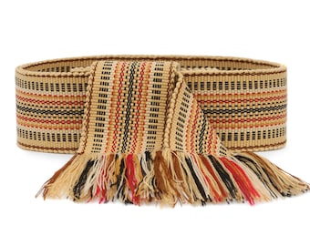 Woven belt Waist harness belt for women Ethnic textile ribbon for man Ukrainian sash for men Beige handwoven folk strap Traditional belt