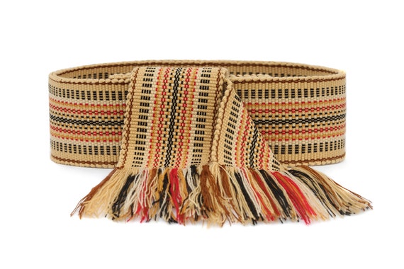 Woven belt Waist harness belt for women Ethnic textile ribbon for man  Ukrainian sash for men Beige handwoven folk strap Traditional belt