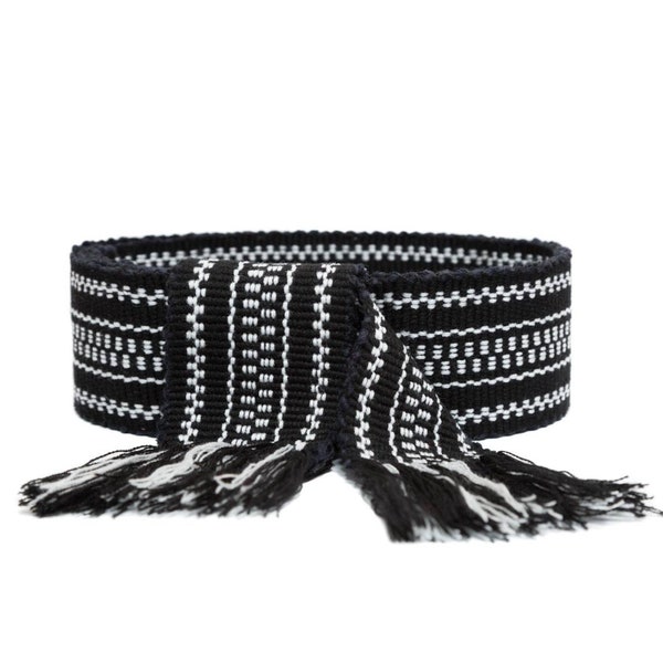 Black woven belt Long belt Ukrainian Sash Hand made belt Ethnic strap Handwoven Traditional shirt Textile sash Folk Hippie Woven ribbon