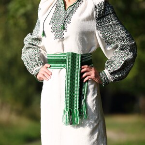 Woven belt Green woven sash Textile Ukrainian ethnic ribbon for woman Embroidered belt Boho handwoven strap for man Striped hippie belt image 4