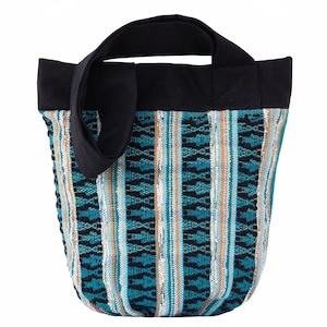 Black and dark turquoise yarn bag Handmade crossbody purse gift for her, Textile shoulder bag, Blue hand bags for women, Woven tote bag