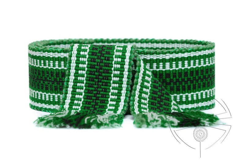 Woven belt Green woven sash Textile Ukrainian ethnic ribbon for woman Embroidered belt Boho handwoven strap for man Striped hippie belt image 2