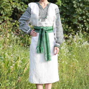 Woven belt Green woven sash Textile Ukrainian ethnic ribbon for woman Embroidered belt Boho handwoven strap for man Striped hippie belt image 7