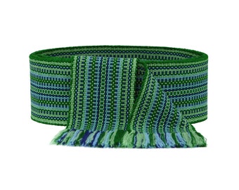 Woven belt Hand woven sashes Cossack belt Green long krayka Ukrainian sash Handmade ribbon Embroidered belt Ethnic ribbon Woven belt for men