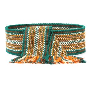 Emerald green woven belt for men Ukrainian ribbon for women Ethnic handwoven strap Folk costume belt Striped boho sash for embroidered shirt