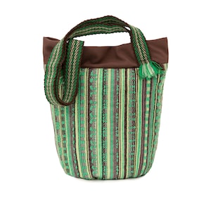Green bag Handmade Ukraine bag Crossbody purse yarn Textile shoulder bag Brown handbags for women Woven tote bag Hippie everyday tote bag