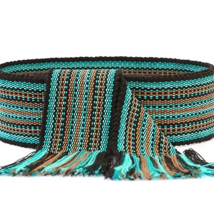 Woven belt Turquoise handwoven belt Ukrainian sash Embroidered belt for woman Woven ribbon Traditional costume Ethnic bohemian belt for mens