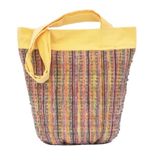Yellow yarn textile basket bag, Handmade ukraine crossbody purse yarn, Textile shoulder bag, Brown handbag for women, Woven hippie tote bag