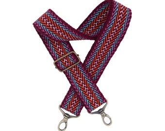 Burgundy bag strap Woven bag strap Guitar purse strap Crossbody purse strap Burgundy strap for bag Adjustable handbag strap bronze hardware