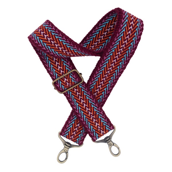 Burgundy bag strap Woven bag strap Guitar purse strap Crossbody purse strap Burgundy strap for bag Adjustable handbag strap bronze hardware