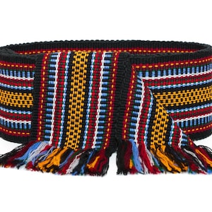 Wide belt, Woven sash, Black ribbon for women, Ukrainian sash for men, Ethnic textile krajka for embroidered, Folklore traditional strap