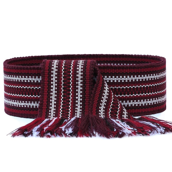 Woven belt Burgundy ukrainian belt Woven sash for women Cossack sash for  men Ethnic handwoven krayka embroidered ribbon belt