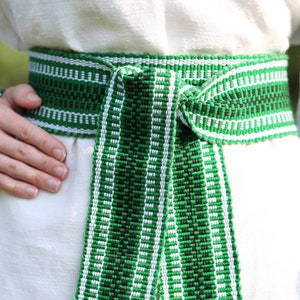Woven belt Green woven sash Textile Ukrainian ethnic ribbon for woman Embroidered belt Boho handwoven strap for man Striped hippie belt image 3