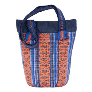 Blue and orange woven tote bag, Summer striped handbags, Handwoven bag Crossbody purse yarn Textile blue shoulder bag for women Gift for her