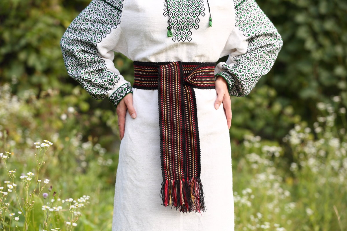 Woven Belt Ukrainian Sash Black Handwoven Belt National  display picture 2