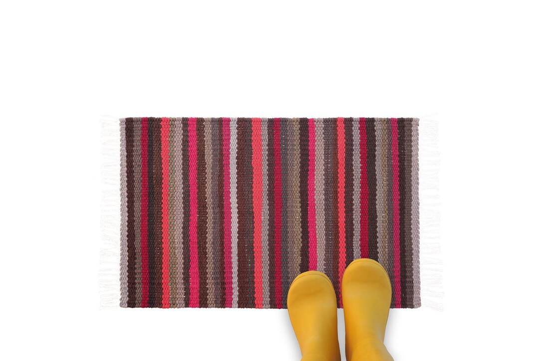 Handwoven Striped Rag Rug Runner: Recycled Cotton Kitchen Mat (75x44cm ...