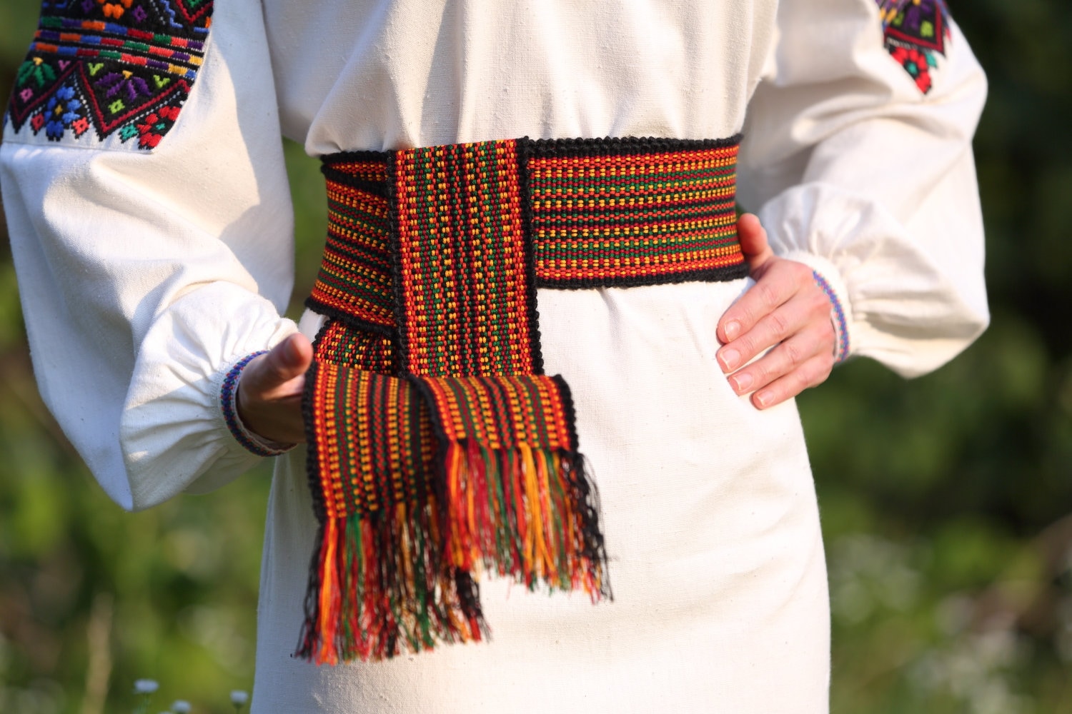Black Woven Belt, Ukrainian Woven Sash for Woman, Krayka for Man, Hand ...