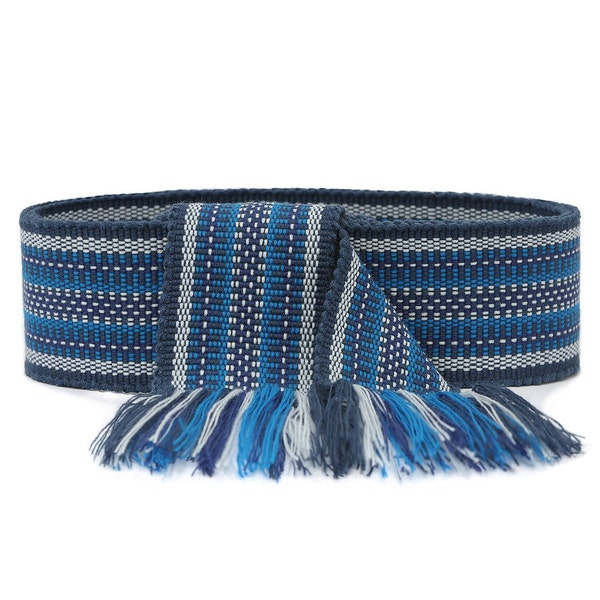 Ceinture tissée bleu marine Ceinture brodée ukrainienne Ceinture tissée ethnique Ceinture tissée pour femme Ceinture tissée à la main pour homme Ruban bohème Ceinture hippie Ruban tissé