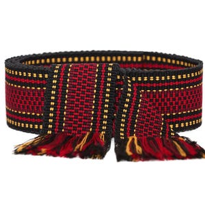 Black and red woven belt, Ukrainian cossac krajka, Handwoven textile ribbon, Black folk strap for man, Ethnic striped sash for women
