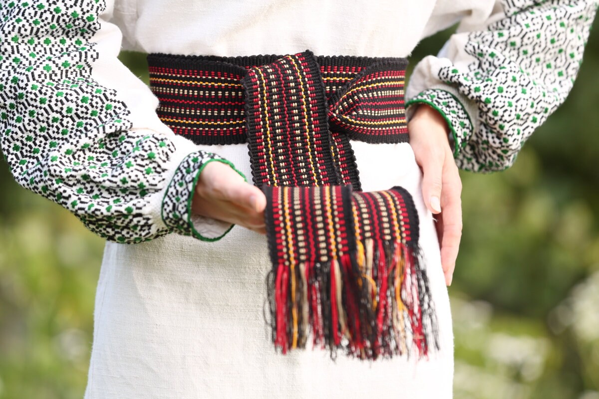 Woven Belt Ukrainian Sash Black Handwoven Belt National  display picture 1