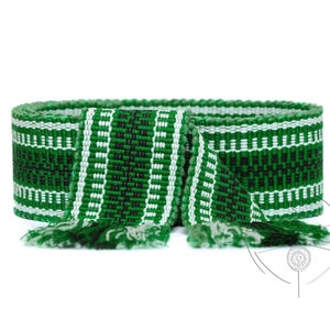 Woven belt Green woven sash Textile Ukrainian ethnic ribbon for woman Embroidered belt Boho handwoven strap for man Striped hippie belt image 1