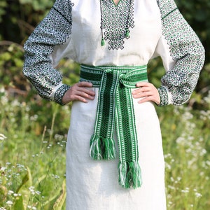 Woven belt Green woven sash Textile Ukrainian ethnic ribbon for woman Embroidered belt Boho handwoven strap for man Striped hippie belt image 8