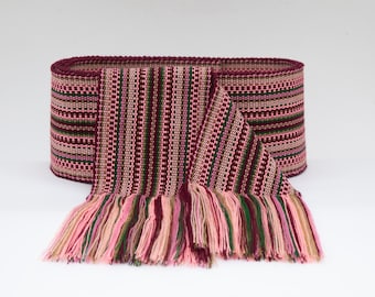 Cinturón ancho tejido, faja noruega tejida a mano color burdeos para mujer, cinta tejida, traje tradicional, krajka boho étnico para hombre