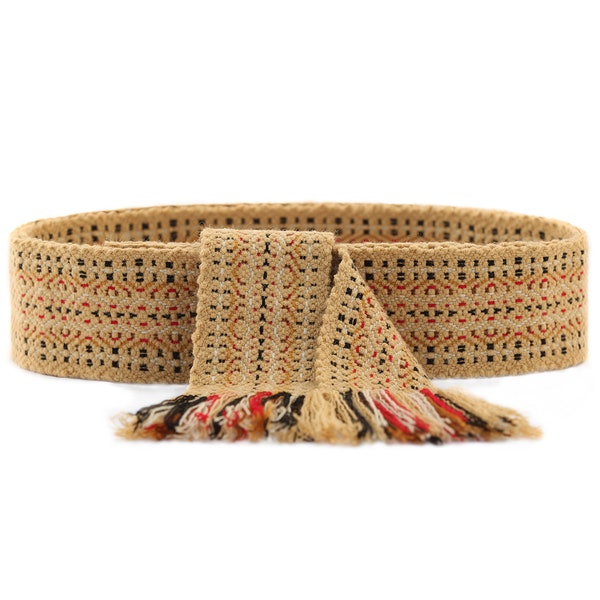 Ceinture tissée Lanière beige tissée à la main pour homme Lanière textile ethnique tissée à la main Ruban ukrainien Ceinture bohème Ceinture cosaque Ceinture tressée pour femme