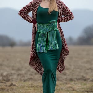 Woven belt Hand woven sashes Cossack belt Green long krayka Ukrainian sash Handmade ribbon Embroidered belt Ethnic ribbon Woven belt for men
