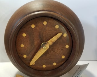 Mark D Reschke Wooden Walnut Handcrafted Clock 6 1/2' Diameter