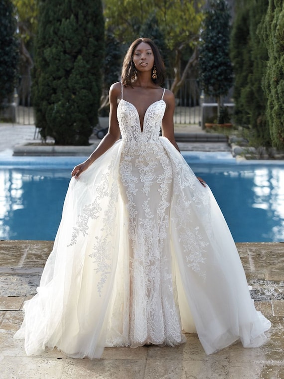 wedding dress with removable train